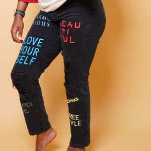 High Waist Letters Graphic Jeans